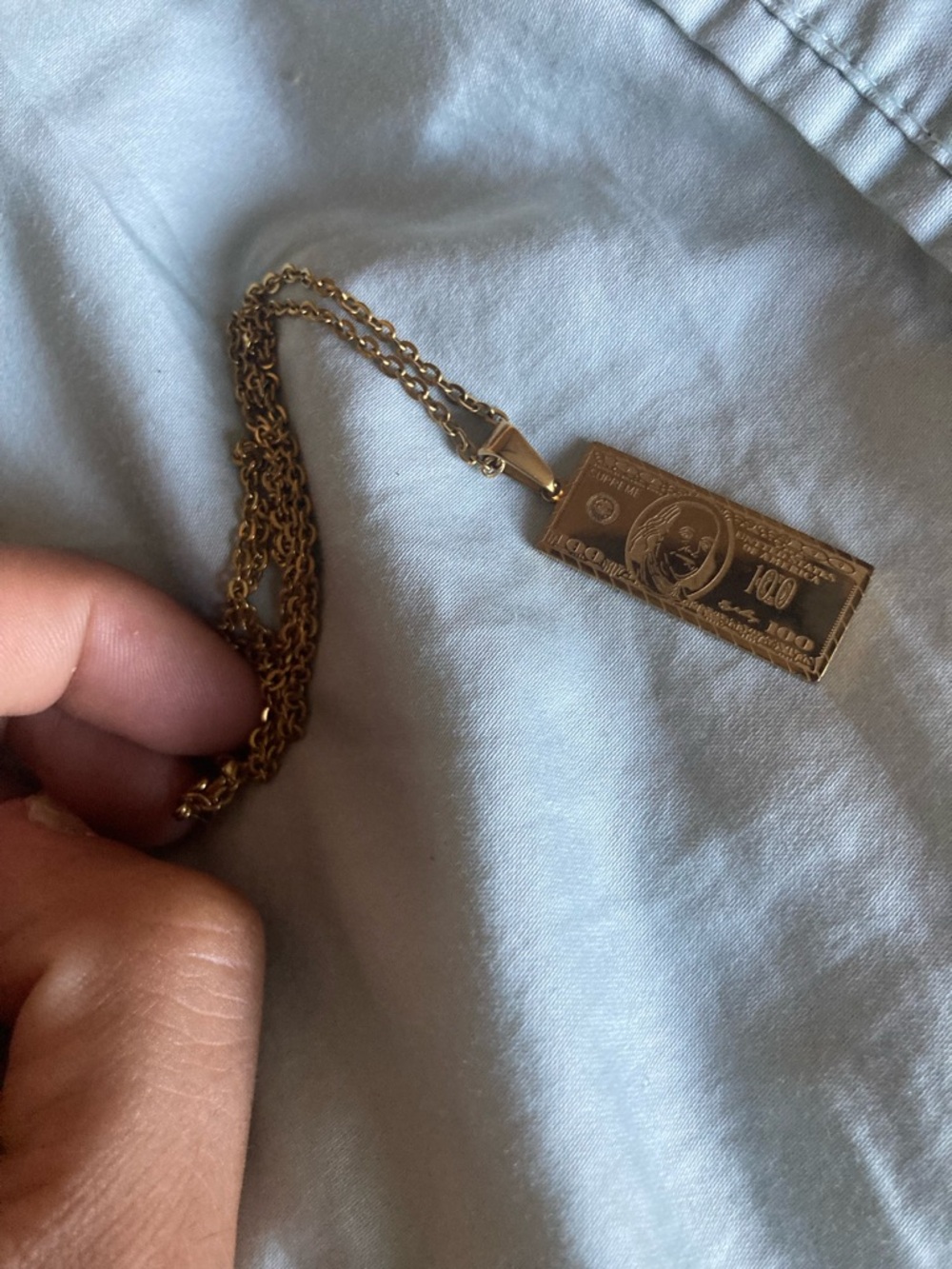 18k Gold plated hundred dollar bill pendent